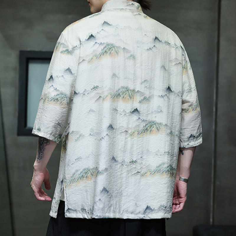 Camisa de lino y algodón de manga corta para hombre, traje Tang chino con Buddha Stones - image 15