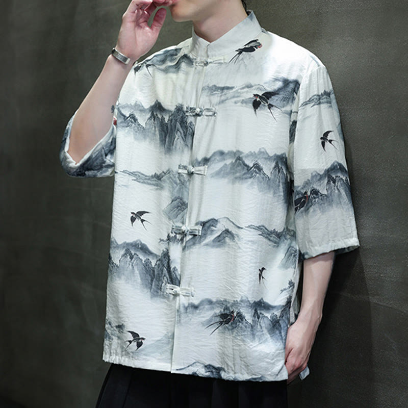 Camisa de lino y algodón de manga corta para hombre, traje Tang chino con Buddha Stones - image 6