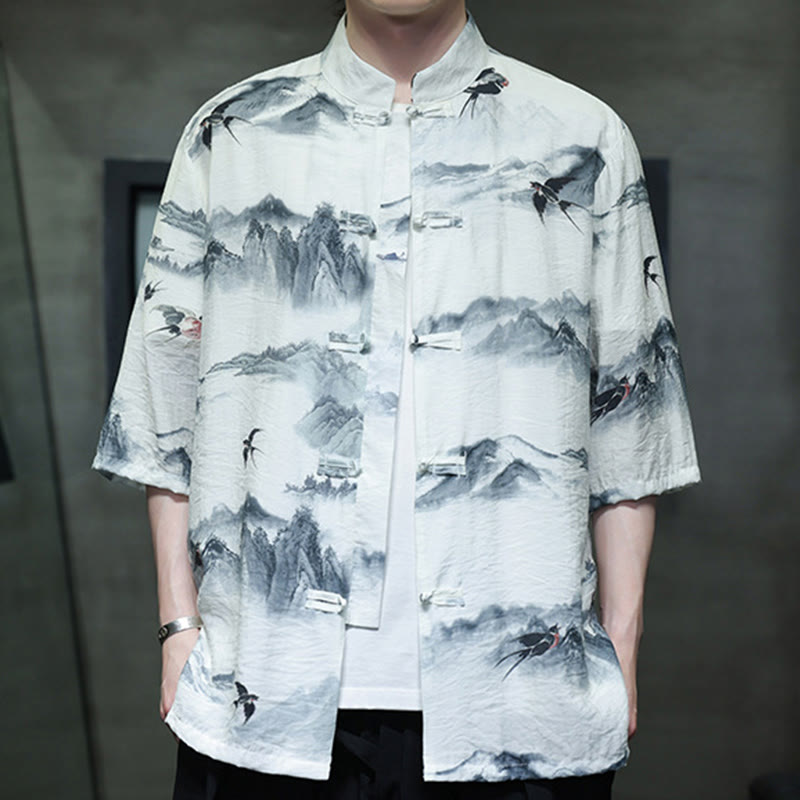 Camisa de lino y algodón de manga corta para hombre, traje Tang chino con Buddha Stones - image 10