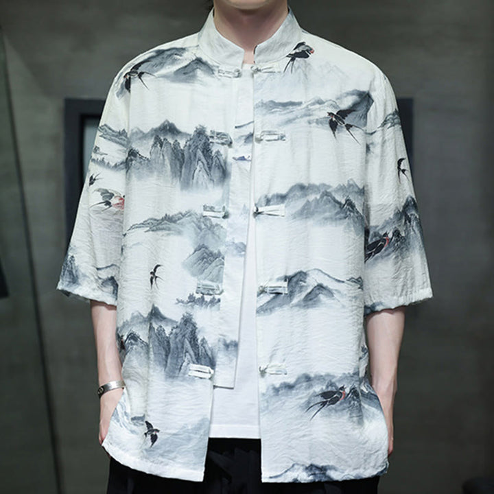 Camisa de lino y algodón de manga corta para hombre, traje Tang chino con Buddha Stones - image 10