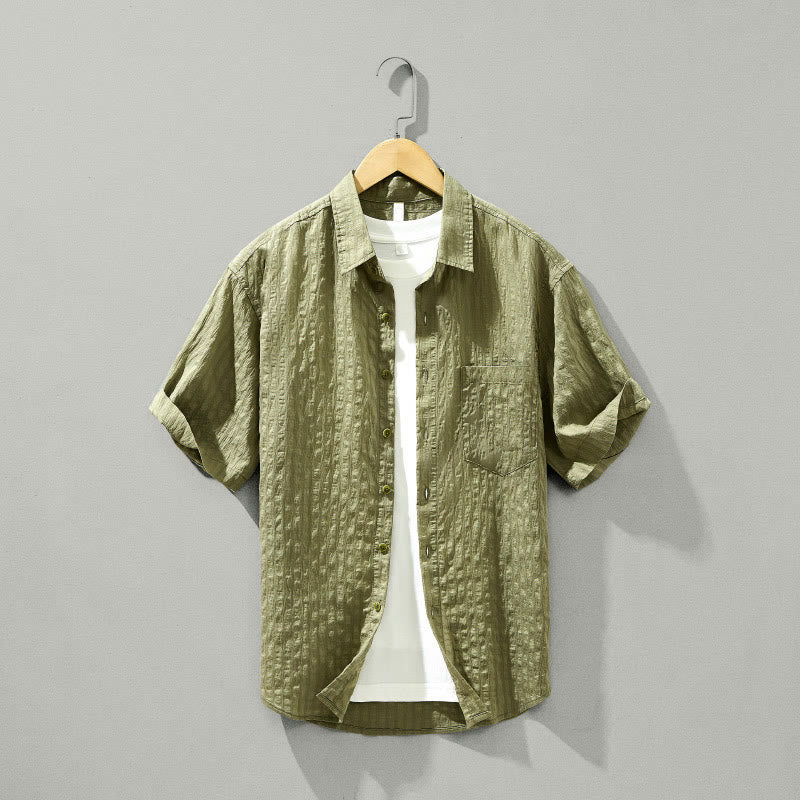 Camisa de manga corta de tencel con botones y diseño transpirable de Buddha Stones para hombre, de verano - Caqui oscuro - US/UK/AU42, EU52 (3XL) - image 1
