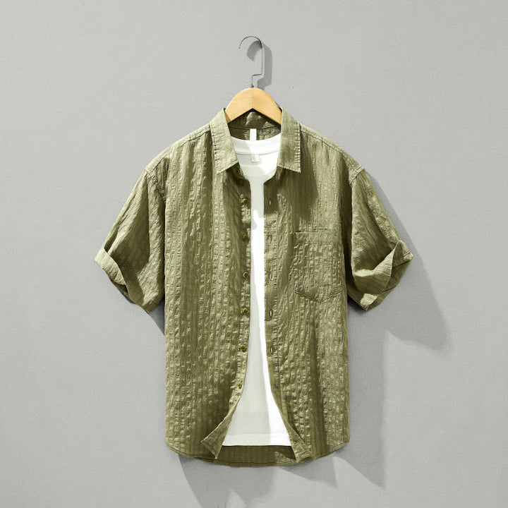 Camisa de manga corta de tencel con botones y diseño transpirable de Buddha Stones para hombre, de verano - Caqui oscuro - US/UK/AU42, EU52 (3XL) - image 1