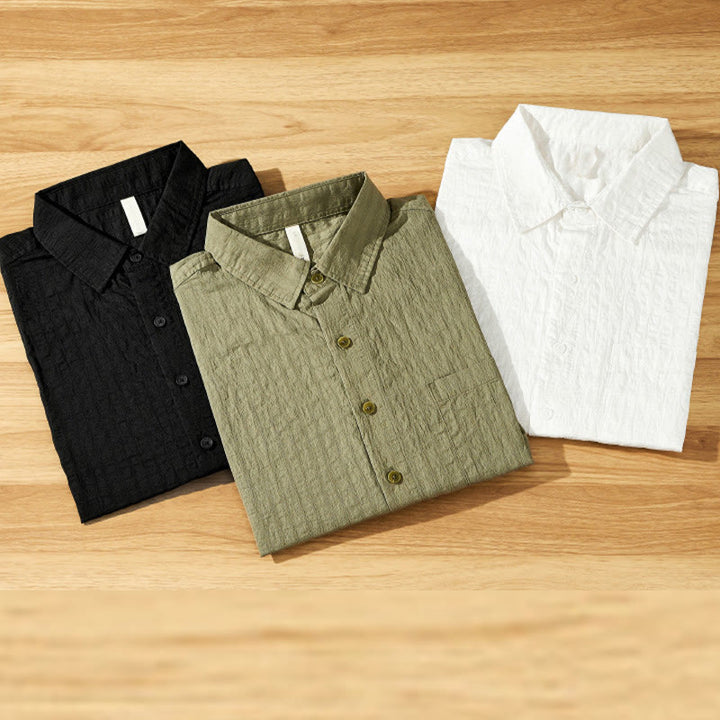 Camisa de manga corta de tencel con botones y diseño transpirable de Buddha Stones para hombre, de verano - image 2