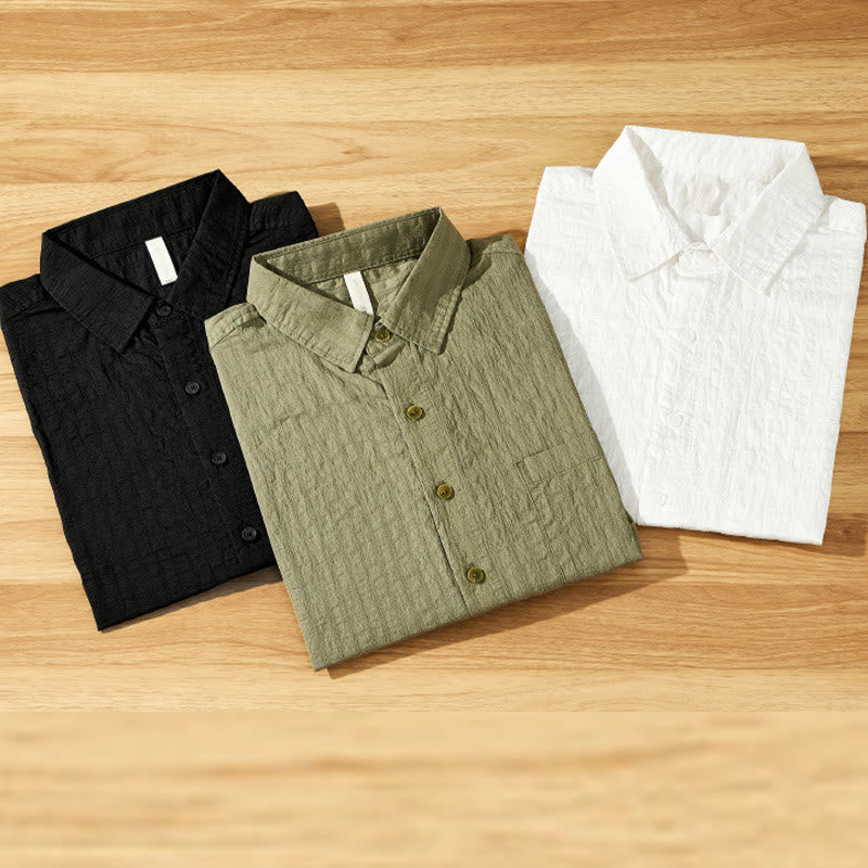 Camisa de manga corta de tencel con botones y diseño transpirable de Buddha Stones para hombre, de verano - image 1