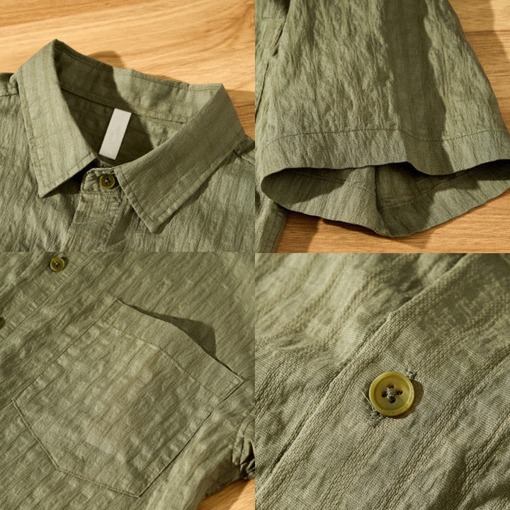 Camisa de manga corta de tencel con botones y diseño transpirable de Buddha Stones para hombre, de verano - image 5