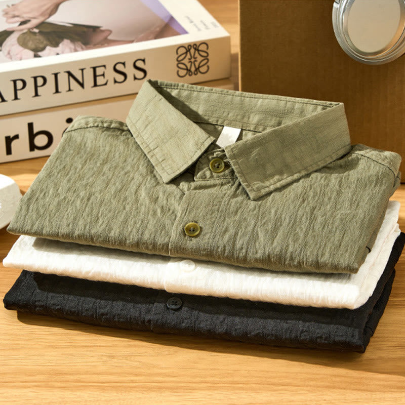 Camisa de manga corta de tencel con botones y diseño transpirable de Buddha Stones para hombre, de verano - image 3