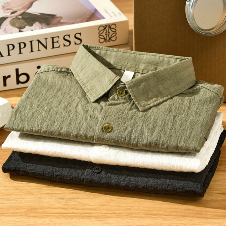 Camisa de manga corta de tencel con botones y diseño transpirable de Buddha Stones para hombre, de verano - image 3