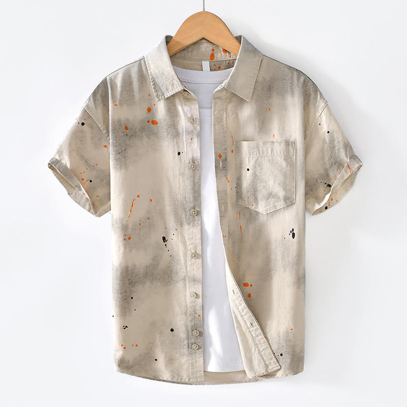 Camisa de algodón de manga corta con botones para hombre, con estampado de tinta de verano y Buddha Stones - Lino - US/UK/AU40, EU50 (2XL) - image 1