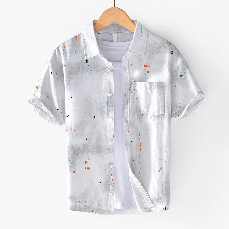 Camisa de algodón de manga corta con botones para hombre, con estampado de tinta de verano y Buddha Stones - Blanco - US/UK/AU40, EU50 (2XL) - image 11