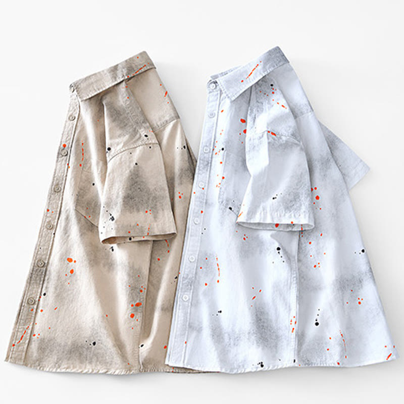 Camisa de algodón de manga corta con botones para hombre, con estampado de tinta de verano y Buddha Stones - image 20
