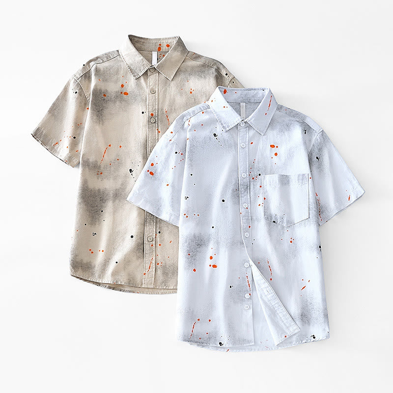 Camisa de algodón de manga corta con botones para hombre, con estampado de tinta de verano y Buddha Stones - image 19