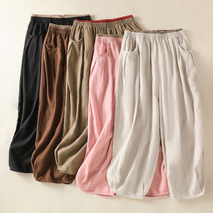 Pantalones estilo harén de lino y algodón con bolsillos para mujer, estilo Buddha Stones, color liso, diseño sencillo, largo 7-8, cintura alta - image 11