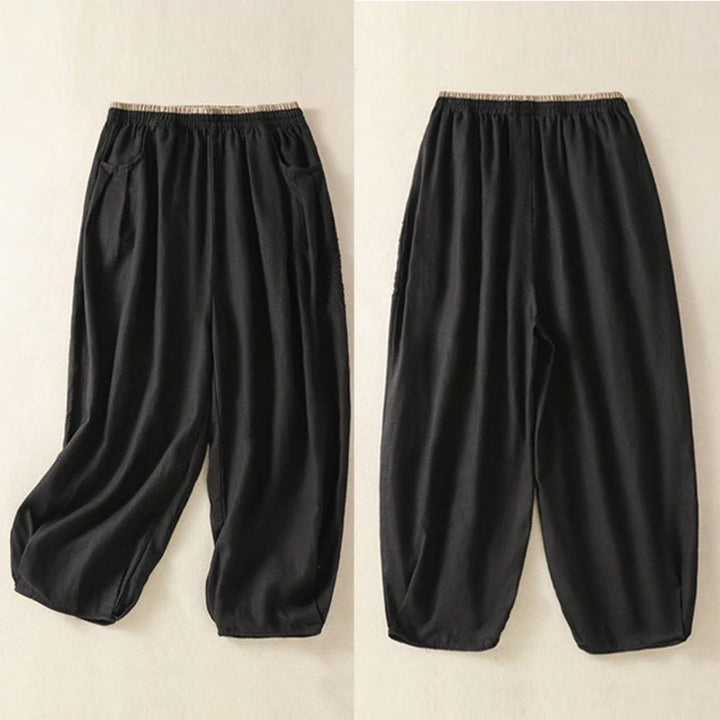 Pantalones estilo harén de lino y algodón con bolsillos para mujer, estilo Buddha Stones, color liso, diseño sencillo, largo 7-8, cintura alta - image 10