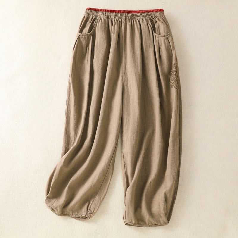 Pantalones estilo harén de lino y algodón con bolsillos para mujer, estilo Buddha Stones, color liso, diseño sencillo, largo 7-8, cintura alta - Broncearse - US8-10，UK/AU12-14，EU40-42 (2XL) - image 7
