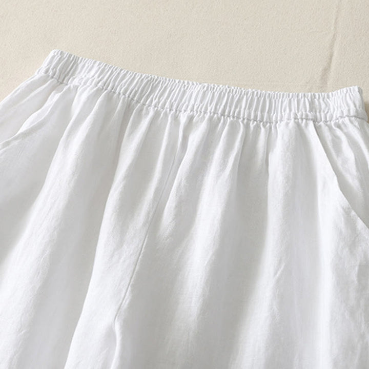 Pantalones de lino y algodón con bolsillos para mujer, de pierna ancha, con cintura elástica, de color liso, para uso diario en verano - image 15