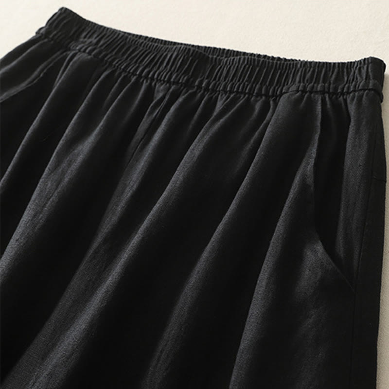 Pantalones de lino y algodón con bolsillos para mujer, de pierna ancha, con cintura elástica, de color liso, para uso diario en verano - image 24