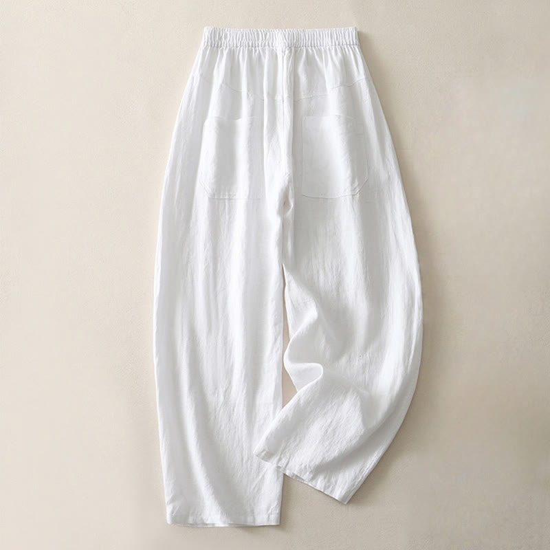 Pantalones de lino y algodón con bolsillos para mujer, de pierna ancha, con cintura elástica, de color liso, para uso diario en verano - Blanco - US8-10，UK/AU12-14，EU40-42 (2XL) - image 12