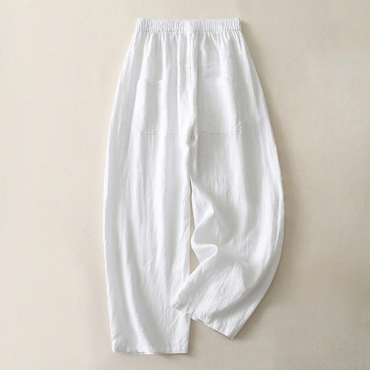Pantalones de lino y algodón con bolsillos para mujer, de pierna ancha, con cintura elástica, de color liso, para uso diario en verano - Blanco - US8-10，UK/AU12-14，EU40-42 (2XL) - image 12