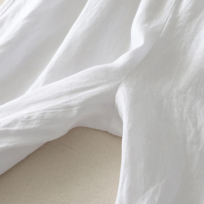 Pantalones de lino y algodón con bolsillos para mujer, de pierna ancha, con cintura elástica, de color liso, para uso diario en verano - image 19