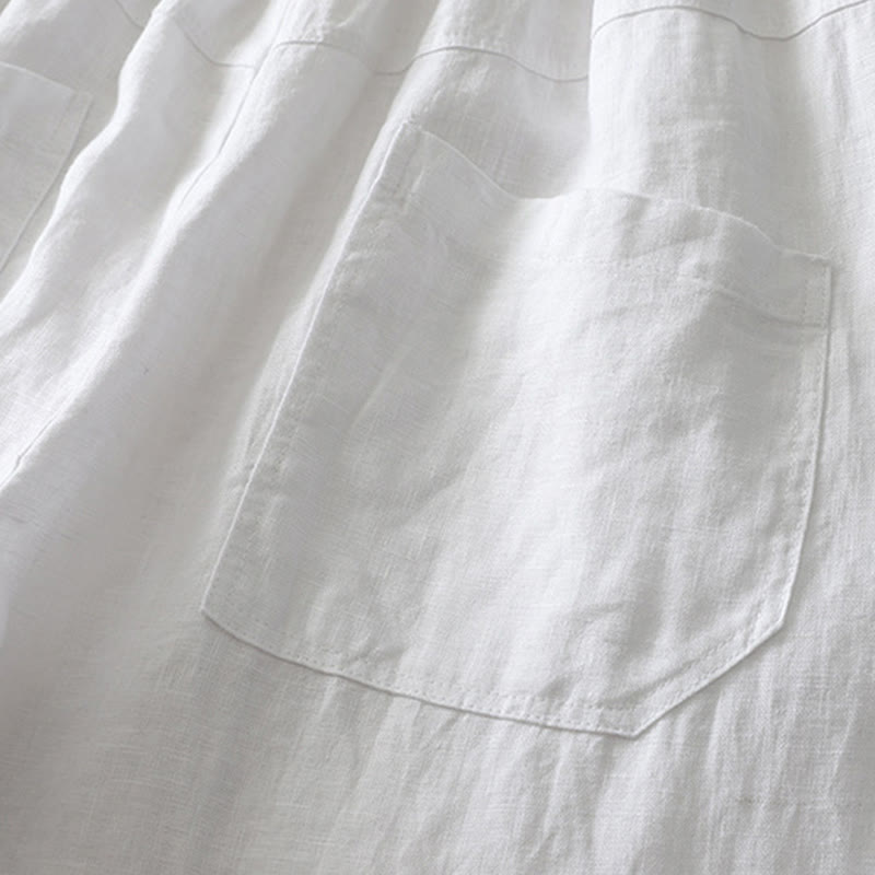 Pantalones de lino y algodón con bolsillos para mujer, de pierna ancha, con cintura elástica, de color liso, para uso diario en verano - image 17