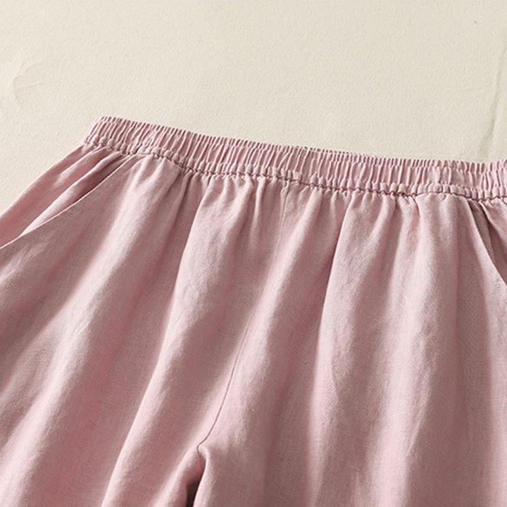 Pantalones de lino y algodón con bolsillos para mujer, de pierna ancha, con cintura elástica, de color liso, para uso diario en verano - image 10