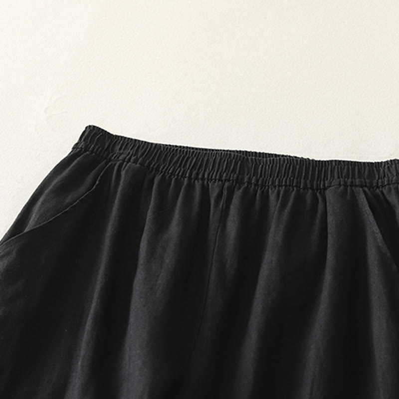 Pantalones de lino y algodón con bolsillos para mujer, de pierna ancha, con cintura elástica, de color liso, para uso diario en verano - image 23