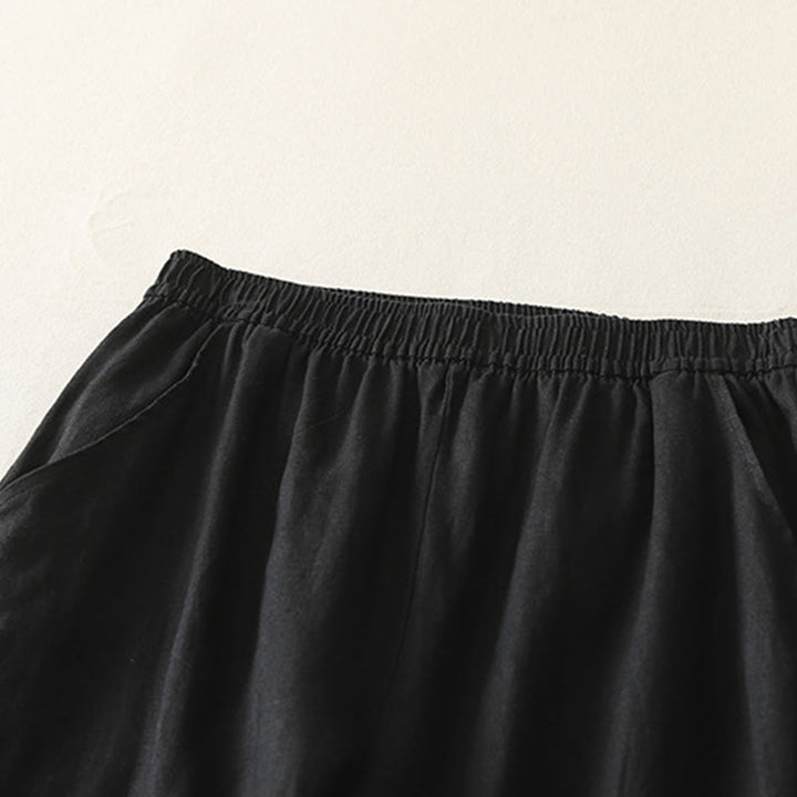 Pantalones de lino y algodón con bolsillos para mujer, de pierna ancha, con cintura elástica, de color liso, para uso diario en verano - image 23