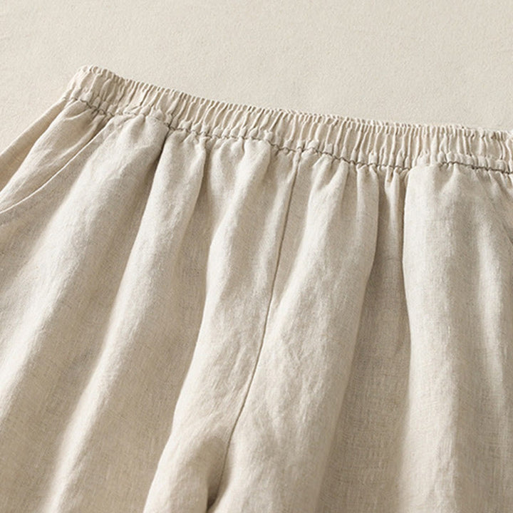 Pantalones de lino y algodón con bolsillos para mujer, de pierna ancha, con cintura elástica, de color liso, para uso diario en verano - image 2