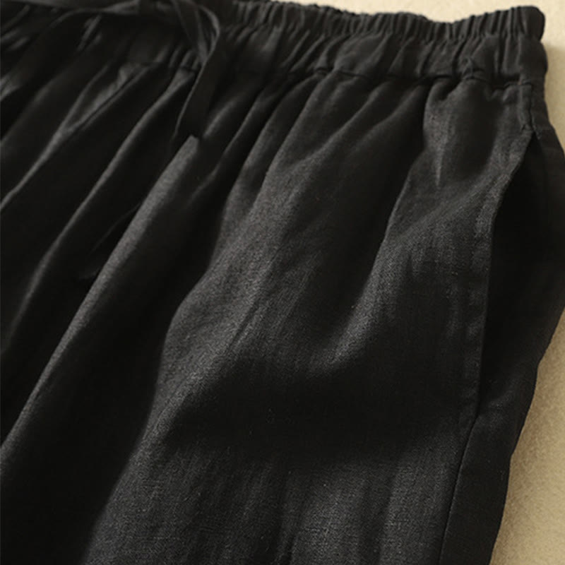Pantalones casuales retro con bordado de Buddha Stones, de algodón y lino, para mujer, de longitud 7-8, con bolsillos - image 12
