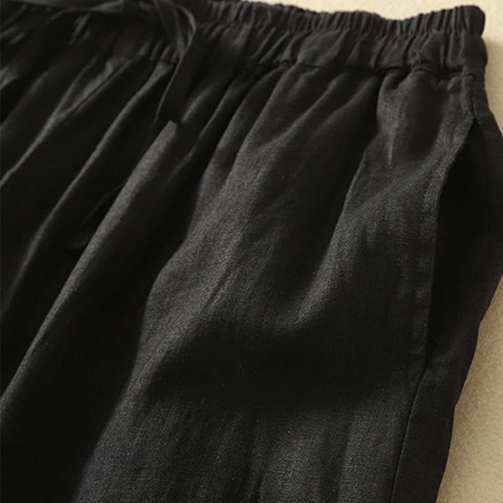 Pantalones casuales retro con bordado de Buddha Stones, de algodón y lino, para mujer, de longitud 7-8, con bolsillos - image 12