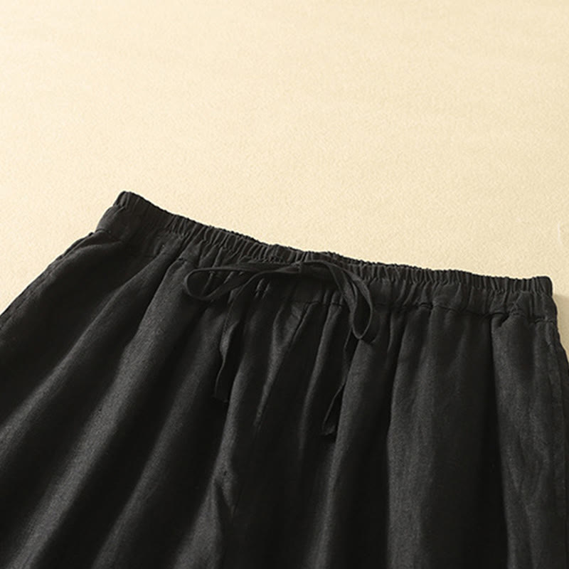 Pantalones casuales retro con bordado de Buddha Stones, de algodón y lino, para mujer, de longitud 7-8, con bolsillos - image 11
