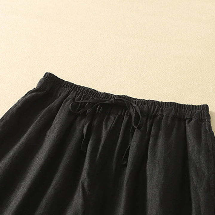 Pantalones casuales retro con bordado de Buddha Stones, de algodón y lino, para mujer, de longitud 7-8, con bolsillos - image 11