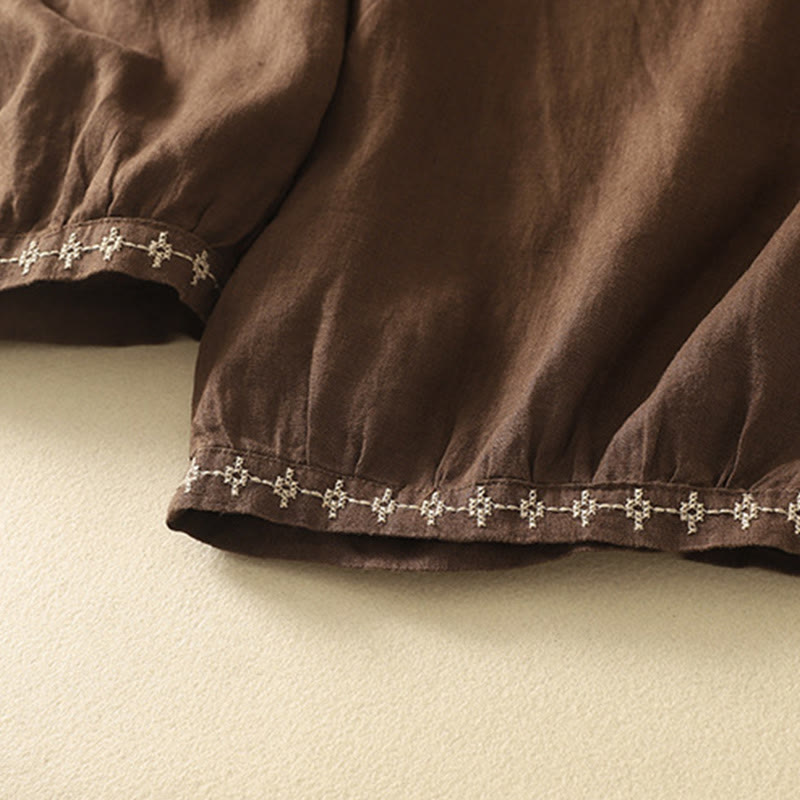 Pantalones casuales retro con bordado de Buddha Stones, de algodón y lino, para mujer, de longitud 7-8, con bolsillos - image 17
