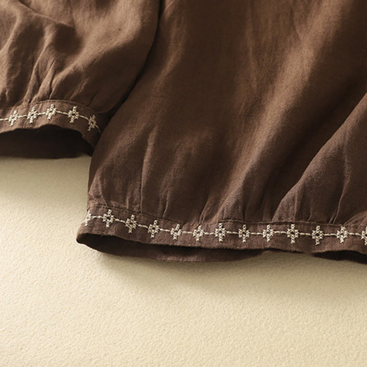 Pantalones casuales retro con bordado de Buddha Stones, de algodón y lino, para mujer, de longitud 7-8, con bolsillos - image 16