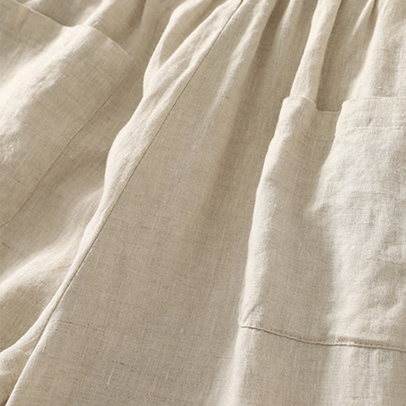 Pantalones casuales retro con bordado de Buddha Stones, de algodón y lino, para mujer, de longitud 7-8, con bolsillos - image 5