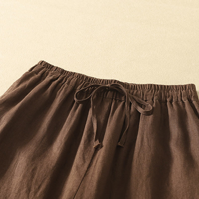 Pantalones casuales retro con bordado de Buddha Stones, de algodón y lino, para mujer, de longitud 7-8, con bolsillos - image 15