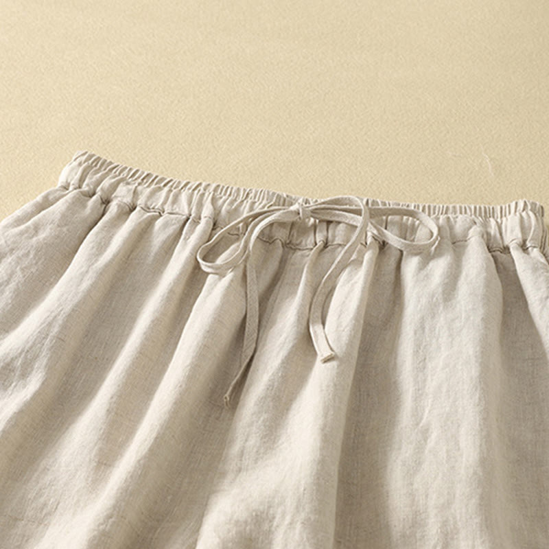 Pantalones casuales retro con bordado de Buddha Stones, de algodón y lino, para mujer, de longitud 7-8, con bolsillos - image 3