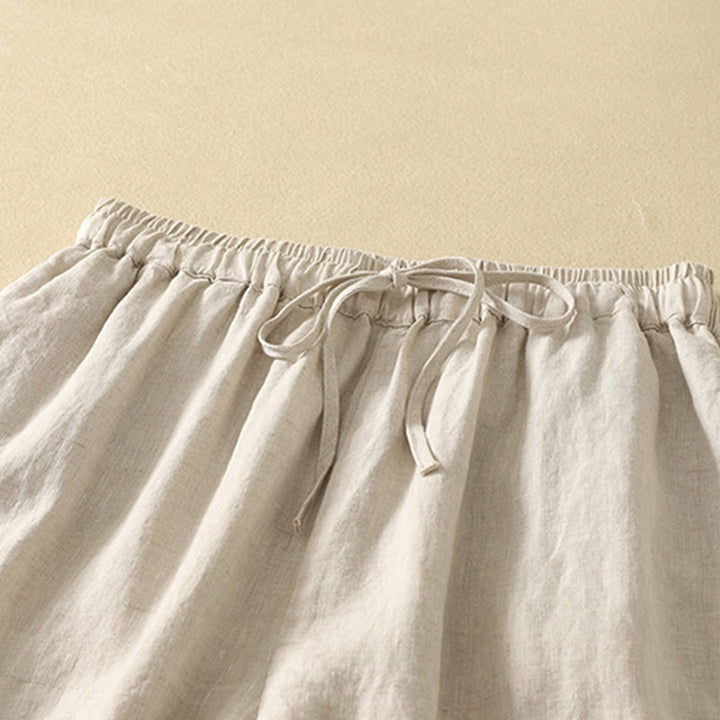 Pantalones casuales retro con bordado de Buddha Stones, de algodón y lino, para mujer, de longitud 7-8, con bolsillos - image 3