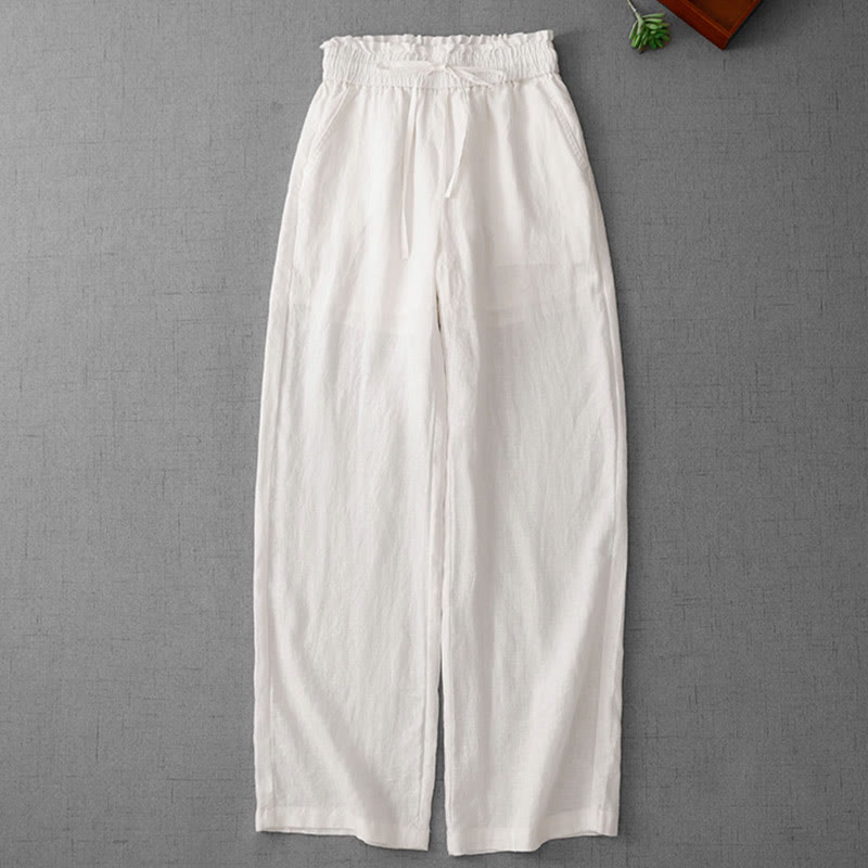 Pantalones casuales de Buddha Stones con cintura alta, volantes y cordón ajustable para mujer, con bolsillos y pernera ancha. - image 11