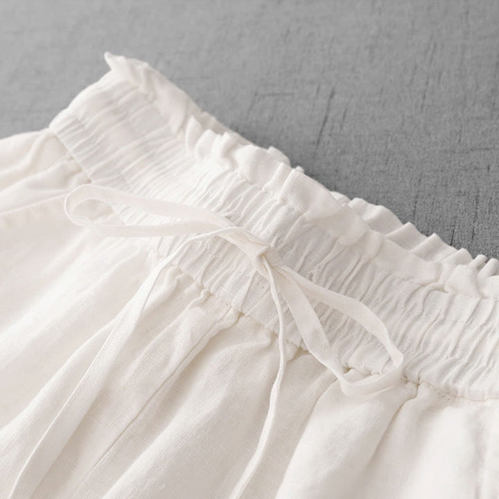 Pantalones casuales de Buddha Stones con cintura alta, volantes y cordón ajustable para mujer, con bolsillos y pernera ancha. - image 13