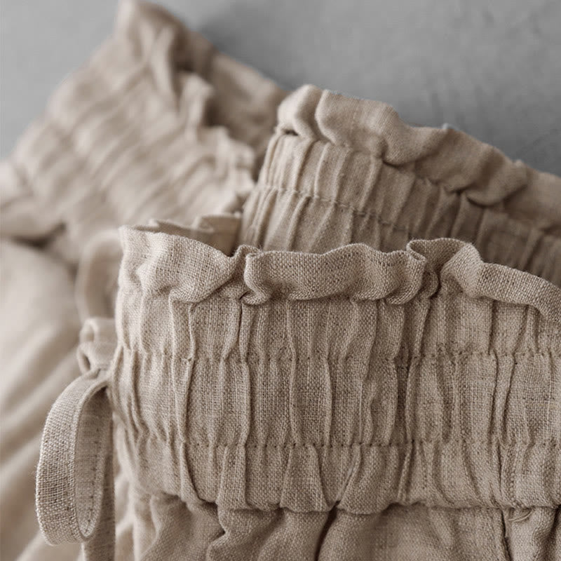 Pantalones casuales de Buddha Stones con cintura alta, volantes y cordón ajustable para mujer, con bolsillos y pernera ancha. - image 4