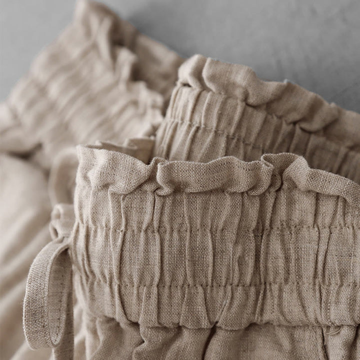 Pantalones casuales de Buddha Stones con cintura alta, volantes y cordón ajustable para mujer, con bolsillos y pernera ancha. - image 4