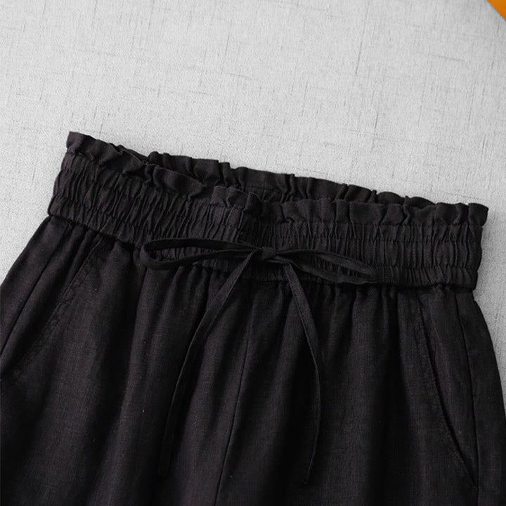 Pantalones casuales de Buddha Stones con cintura alta, volantes y cordón ajustable para mujer, con bolsillos y pernera ancha. - image 18