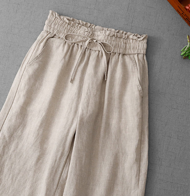 Pantalones casuales de Buddha Stones con cintura alta, volantes y cordón ajustable para mujer, con bolsillos y pernera ancha. - image 2