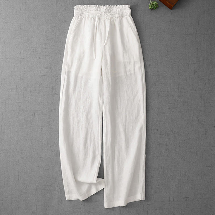 Pantalones casuales de Buddha Stones con cintura alta, volantes y cordón ajustable para mujer, con bolsillos y pernera ancha. - Blanco - US12, UK/AU16, EU44 (2XL) - image 10