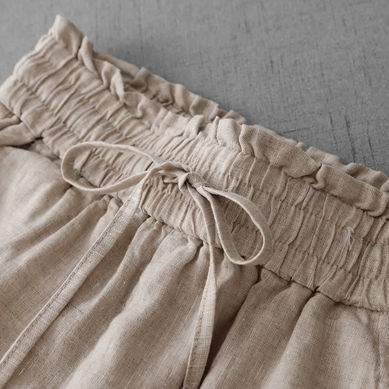 Pantalones casuales de Buddha Stones con cintura alta, volantes y cordón ajustable para mujer, con bolsillos y pernera ancha. - image 3