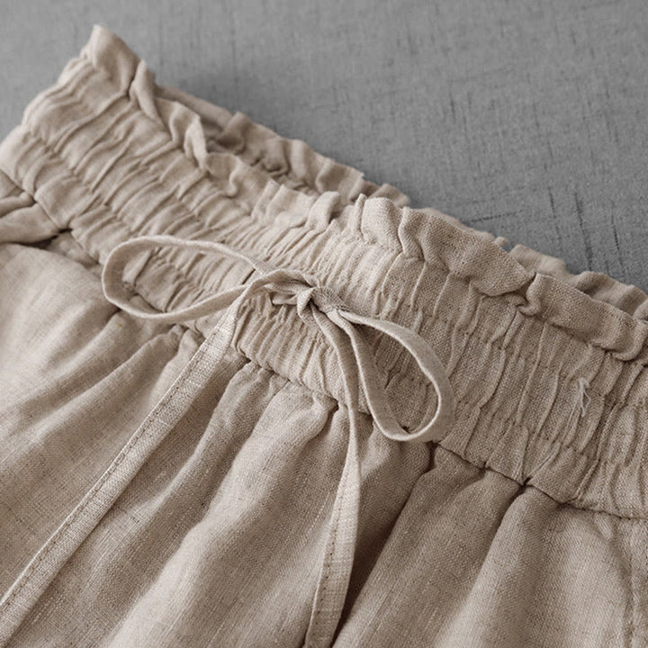 Pantalones casuales de Buddha Stones con cintura alta, volantes y cordón ajustable para mujer, con bolsillos y pernera ancha. - image 3