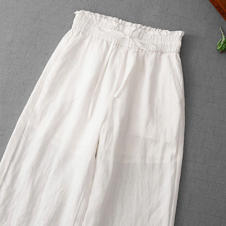 Pantalones casuales de Buddha Stones con cintura alta, volantes y cordón ajustable para mujer, con bolsillos y pernera ancha. - image 12