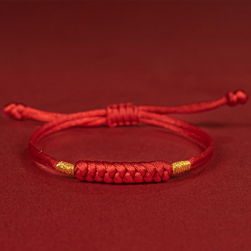 Pulsera de cuerda colorida con nudo plano y nudo feliz hecha a mano con Buddha Stones, hilo rojo trenzado - Cuerda roja - 16-17 cm - image 1