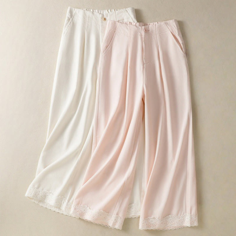 Pantalones casuales de encaje con diseño de patchwork de Buddha Stones para mujer, cintura alta, pierna ancha, largo hasta el tobillo, con bolsillos y cremallera. - image 18